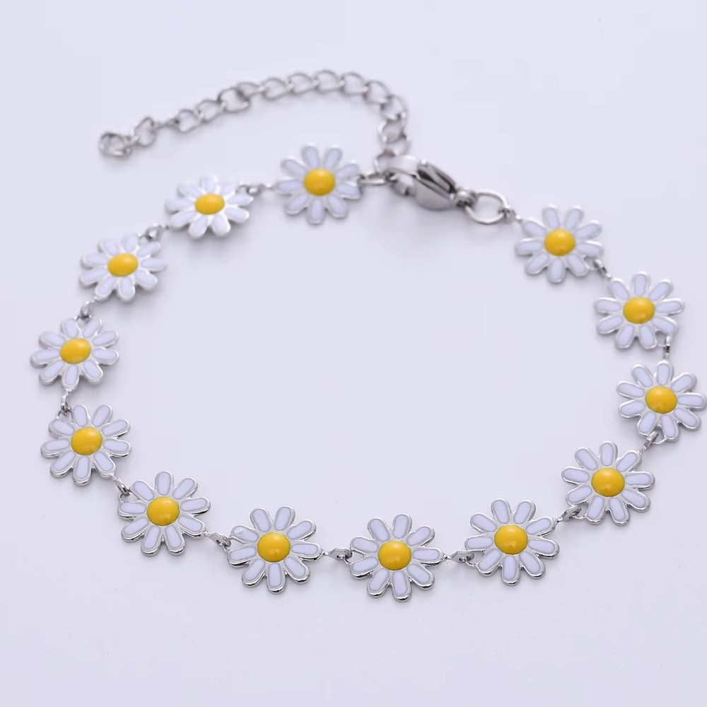 Fashion Jewelry Silver and Yellow Daisy Bracelet